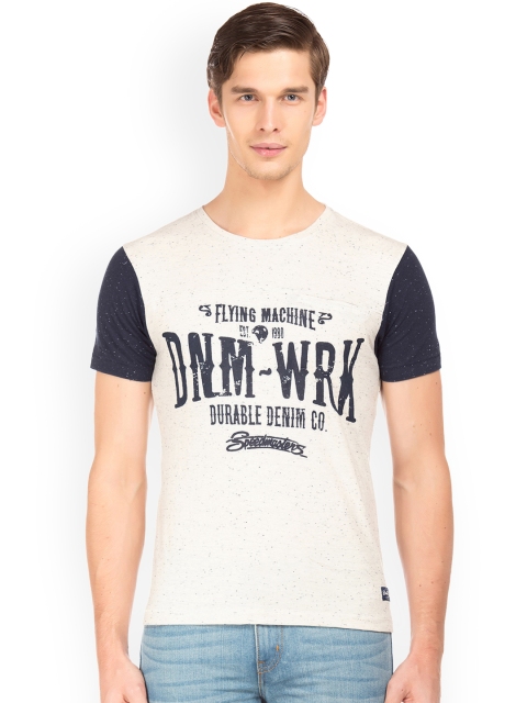 

Flying Machine Men Off-White Printed Round Neck T-shirt