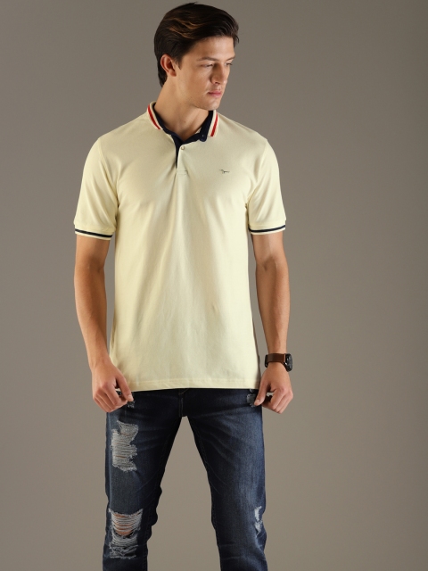 

Flying Machine Men Off-White Solid Polo Collar T-shirt