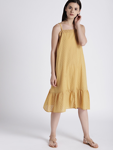 

Chemistry Women Mustard Yellow Self Design A-Line Dress
