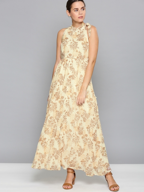

Chemistry Women Cream-Coloured & Beige Floral Printed A-Line Maxi Dress