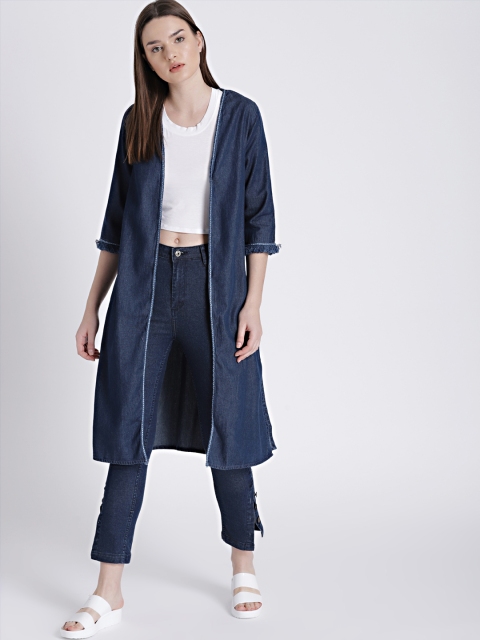 

Chemistry Navy Blue Solid Open Front Shrug