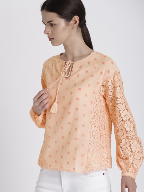 

Chemistry Women Peach-Coloured Printed Pure Cotton Top