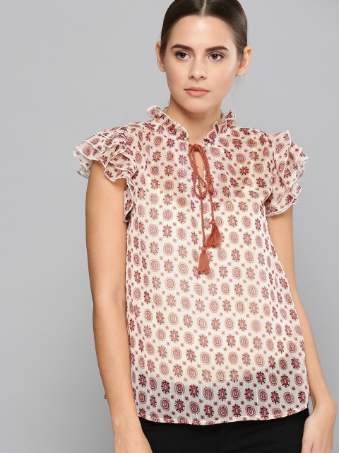 

Chemistry Women Off White & Pink Printed Top