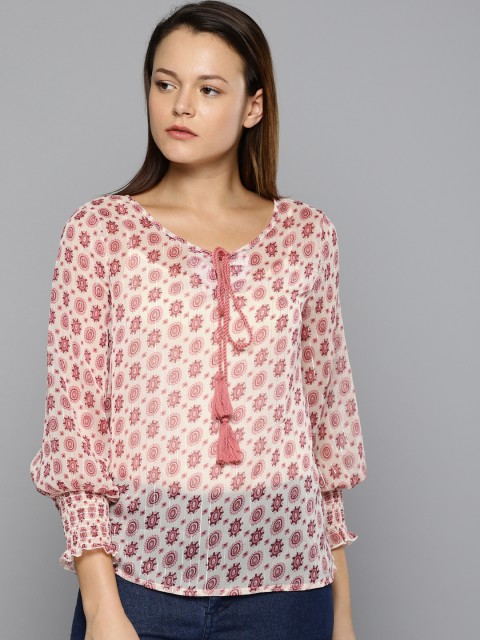 

Chemistry Women Cream-Coloured Printed Sheer Top