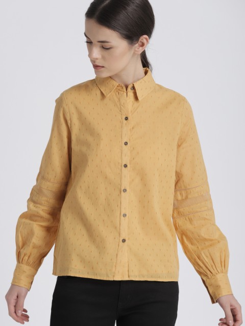 

Chemistry Women Mustard Regular Fit Self Design Casual Shirt