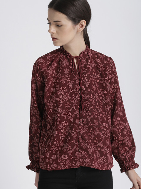 

Chemistry Women Burgundy Printed Shirt Style Top