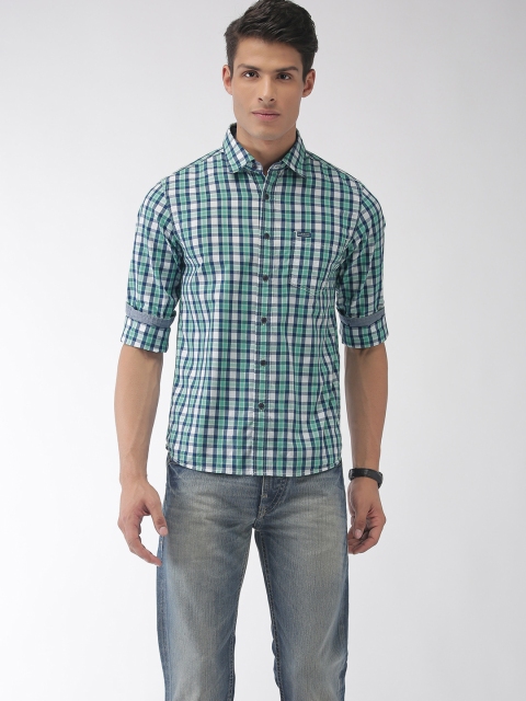 

Flying Machine Men White & Green Regular Fit Checked Casual Shirt