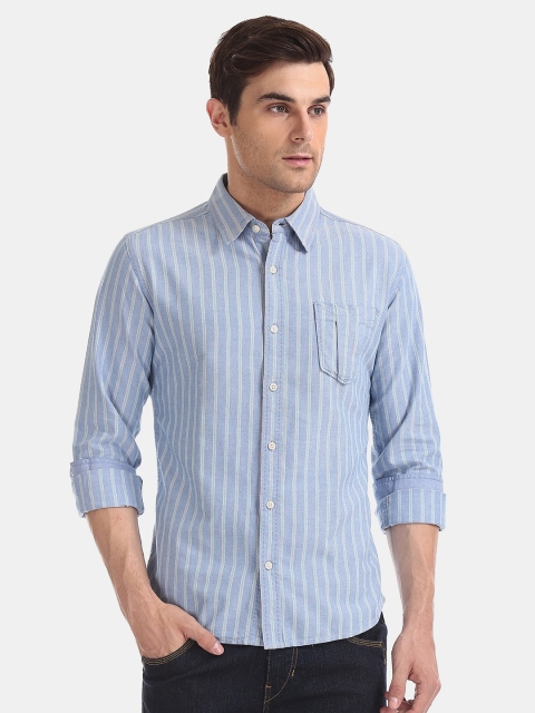 

Flying Machine Men Blue Slim Fit Striped Casual Shirt