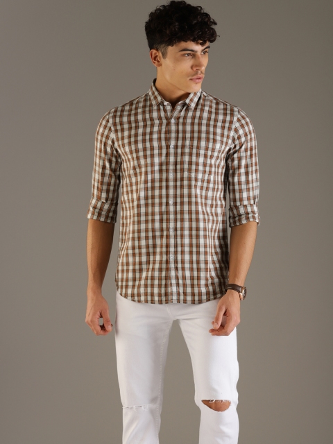 

Flying Machine Men Brown & Off-White Slim Fit Checked Casual Shirt