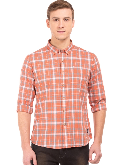 

Flying Machine Men Orange Regular Fit Checked Casual Shirt