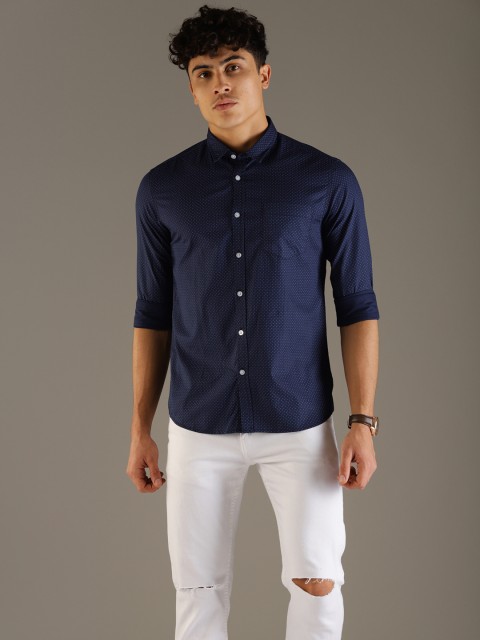 

Flying Machine Men Navy Blue Slim Fit Printed Casual Shirt