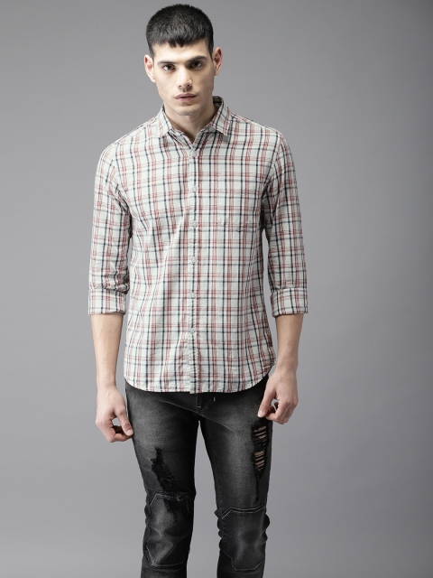 

Flying Machine Men Grey & Navy Blue Slim Fit Checked Casual Shirt
