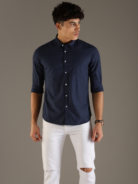 

Flying Machine Men Navy Blue Slim Fit Printed Casual Shirt