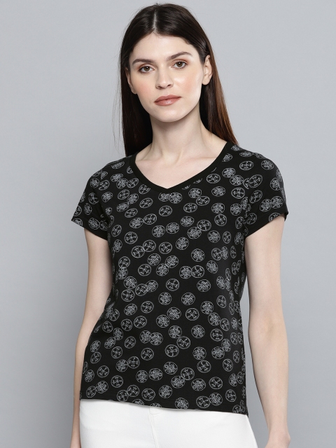 

Chemistry Women Black Printed V-Neck T-shirt