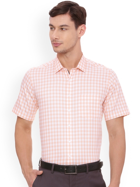 

Van Heusen Men Peach-Coloured & White Regular Fit Checked Casual Shirt