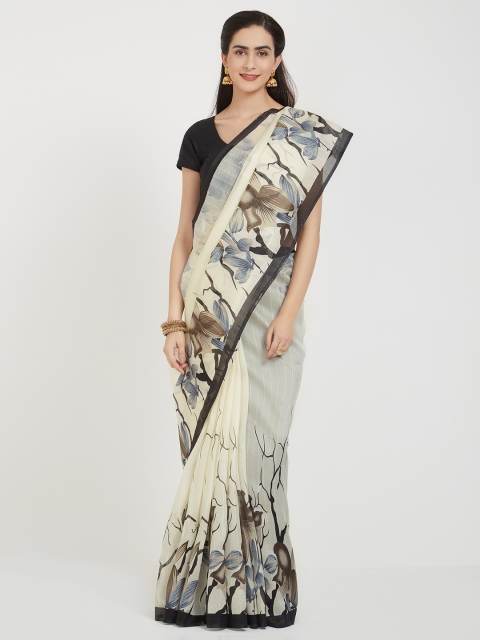 

Nanda Silk Mills Off-White Silk Cotton Printed Bhagalpuri Saree