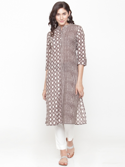 

Varanga Women Taupe Printed Straight Kurta