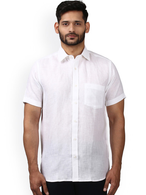 

ColorPlus Men White Tailored Fit Solid Linen Casual Shirt