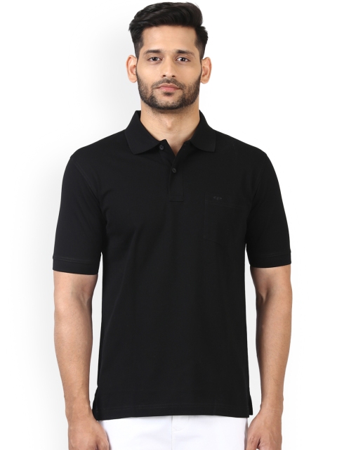 

ColorPlus Men Black Solid Polo Collar T-shirt