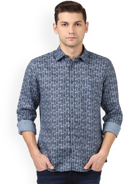 

Parx Men Blue Slim Fit Linen Printed Casual Shirt