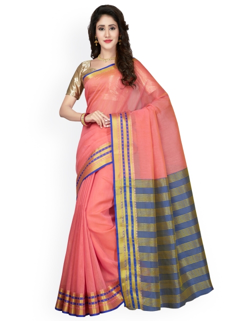 

Saree Swarg Pink & Gold-Toned Cotton Blend Woven Design Banarasi Saree