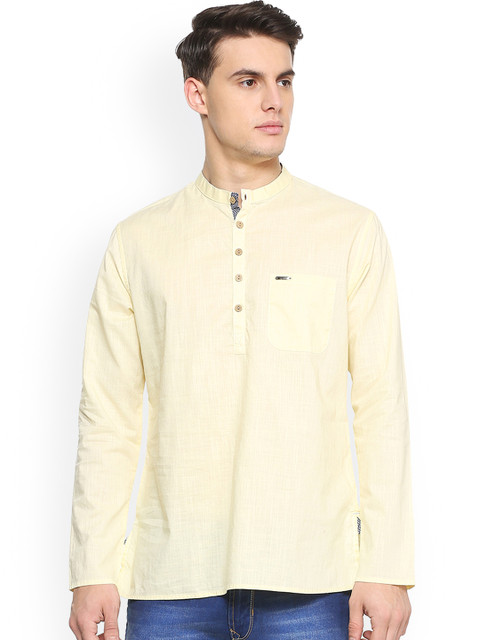 

Peter England Men Yellow Solid Straight Kurta