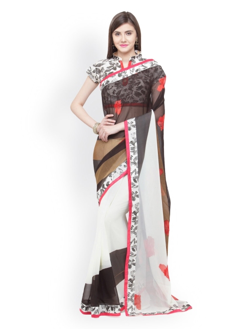 

Shaily Black & Cream-Coloured Pure Georgette Printed Saree, Brown