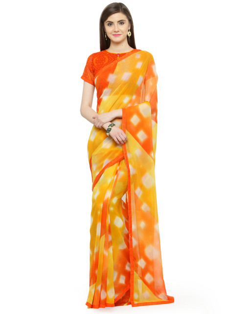 

Shaily Orange Printed Pure Georgette Saree