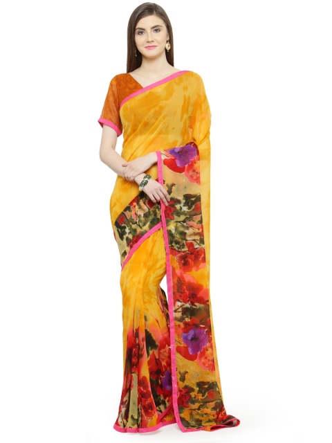 

Shaily Yellow Printed Pure Georgette Saree