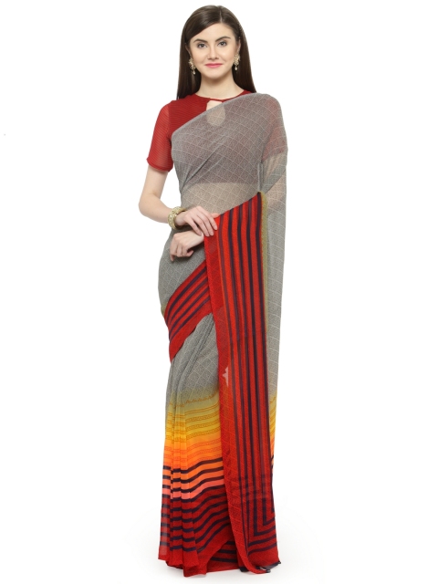 

Shaily Grey & Red Pure Georgette Printed Saree