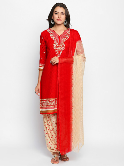 

Ishin Women Red Poly Crepe Unstitched Dress Material