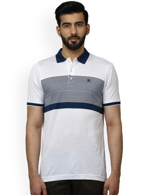 

Raymond Men White Striped Polo Collar T-shirt