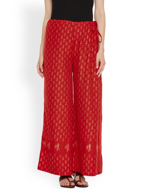 

9rasa Women Red Printed Palazzos