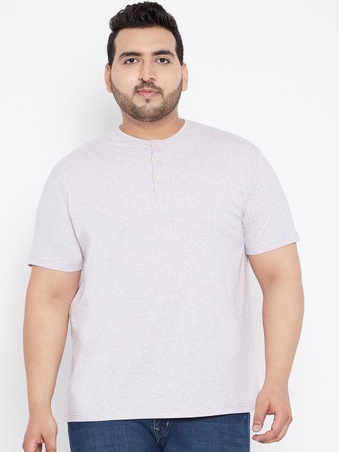 

bigbanana Plus Size Men Purple Solid Henley Neck T-shirt