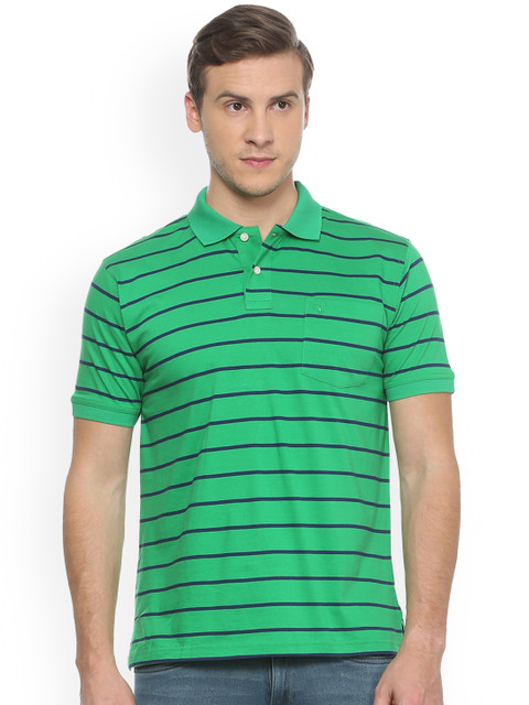 

Allen Solly Men Green & Navy Striped Polo Collar T-shirt