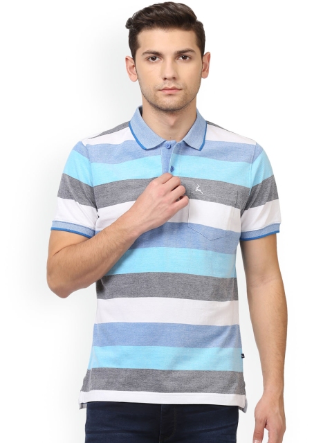 

Parx Men Blue & Grey Striped Polo Collar T-shirt