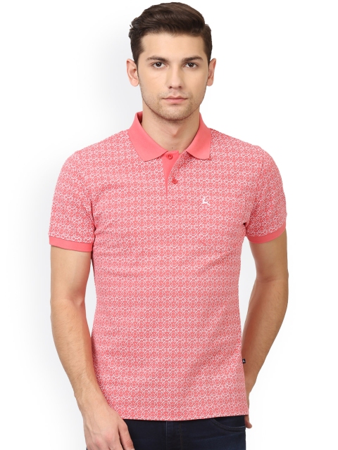 

Parx Men Coral Orange Printed Polo Collar T-shirt