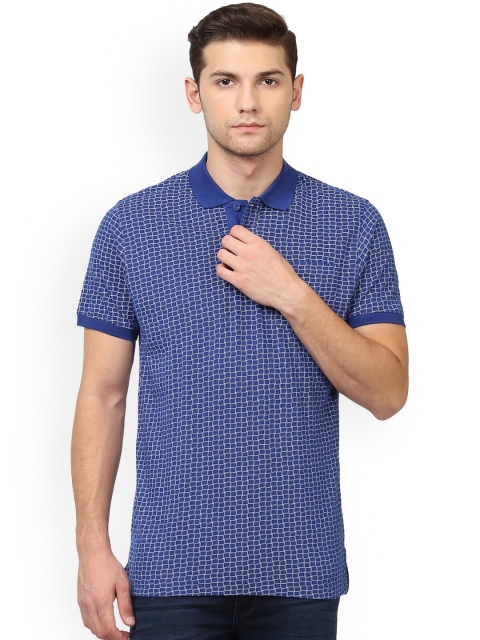 

Parx Men Blue Printed Polo Collar T-shirt with Chest Pocket