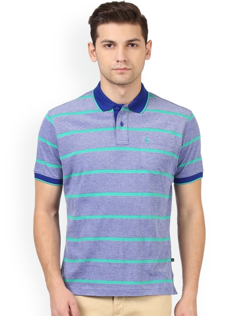 

Parx Men Blue Striped Polo Collar T-shirt with Chest Pocket
