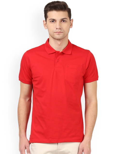 

Parx Men Red Solid Polo Collar T-shirt with Chest Pocket