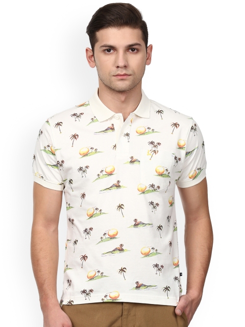 

Parx Men White & Yellow Printed Polo Collar T-shirt with Chest Pocket