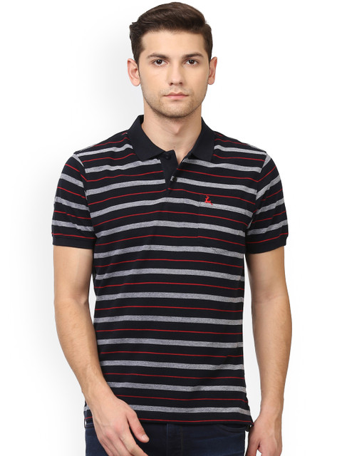 

Parx Men Navy Blue Striped Polo Collar T-shirt