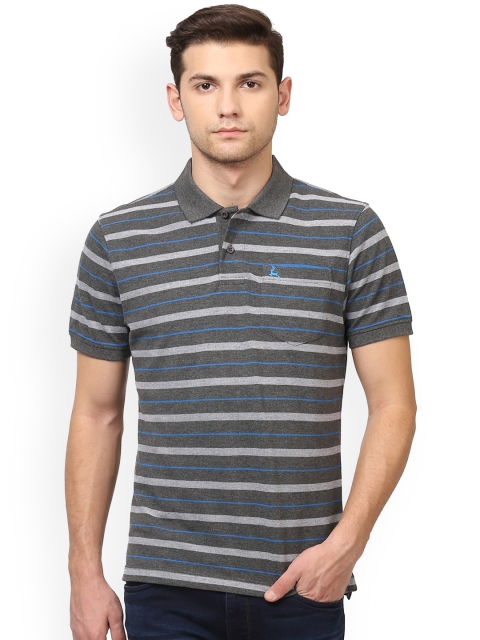 

Parx Men Grey Striped Polo Collar T-shirt