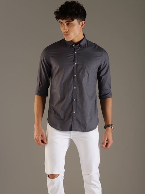 

Flying Machine Men Grey Slim Fit Solid Casual Shirt