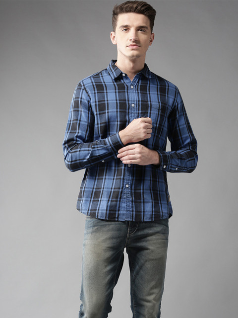 

Flying Machine Men Navy Blue Slim Fit Checked Casual Shirt