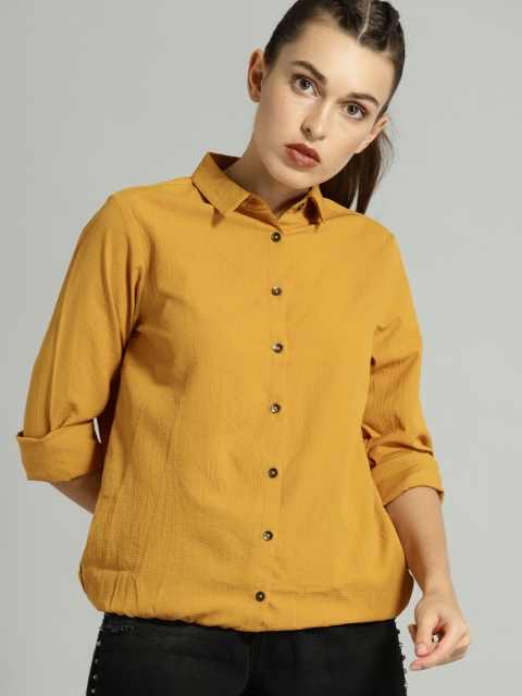

Roadster Women Mustard Yellow Regular Fit Solid Casual Shirt