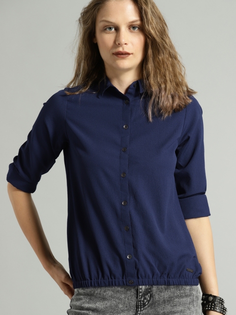 

Roadster Women Navy Blue Slim Fit Solid Casual Shirt