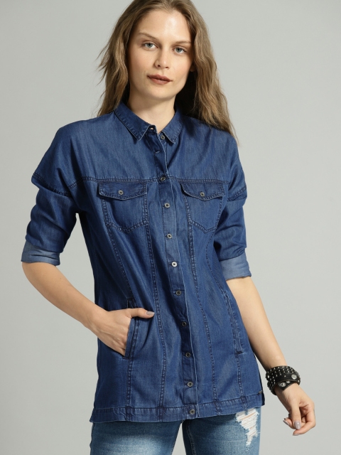 

Roadster Women Blue Regular Fit Solid Chambray Casual Shirt