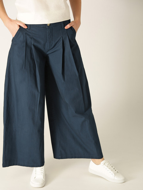 

United Colors of Benetton Women Navy Blue Regular Fit Solid Parallel Trousers