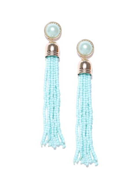 

ChicMela Blue & Gold-Toned Handcrafted Tasselled Drop Earrings